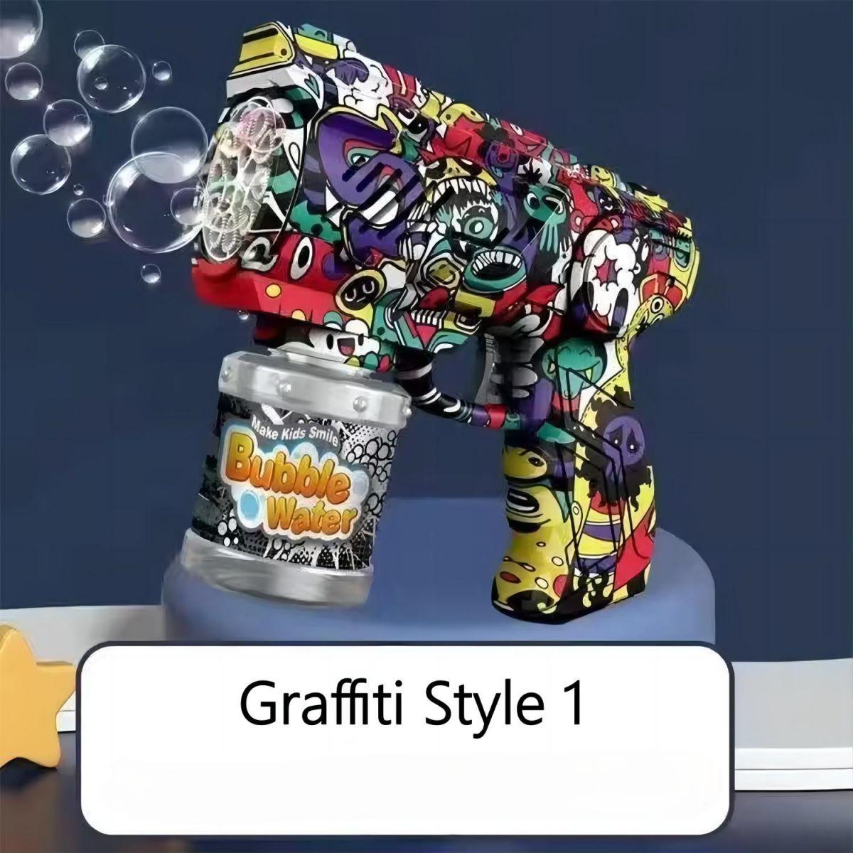 Graffiti Style 1 bubble gun with a multicolor design. High-performance bubble blower with a stylish look for kids' outdoor fun.