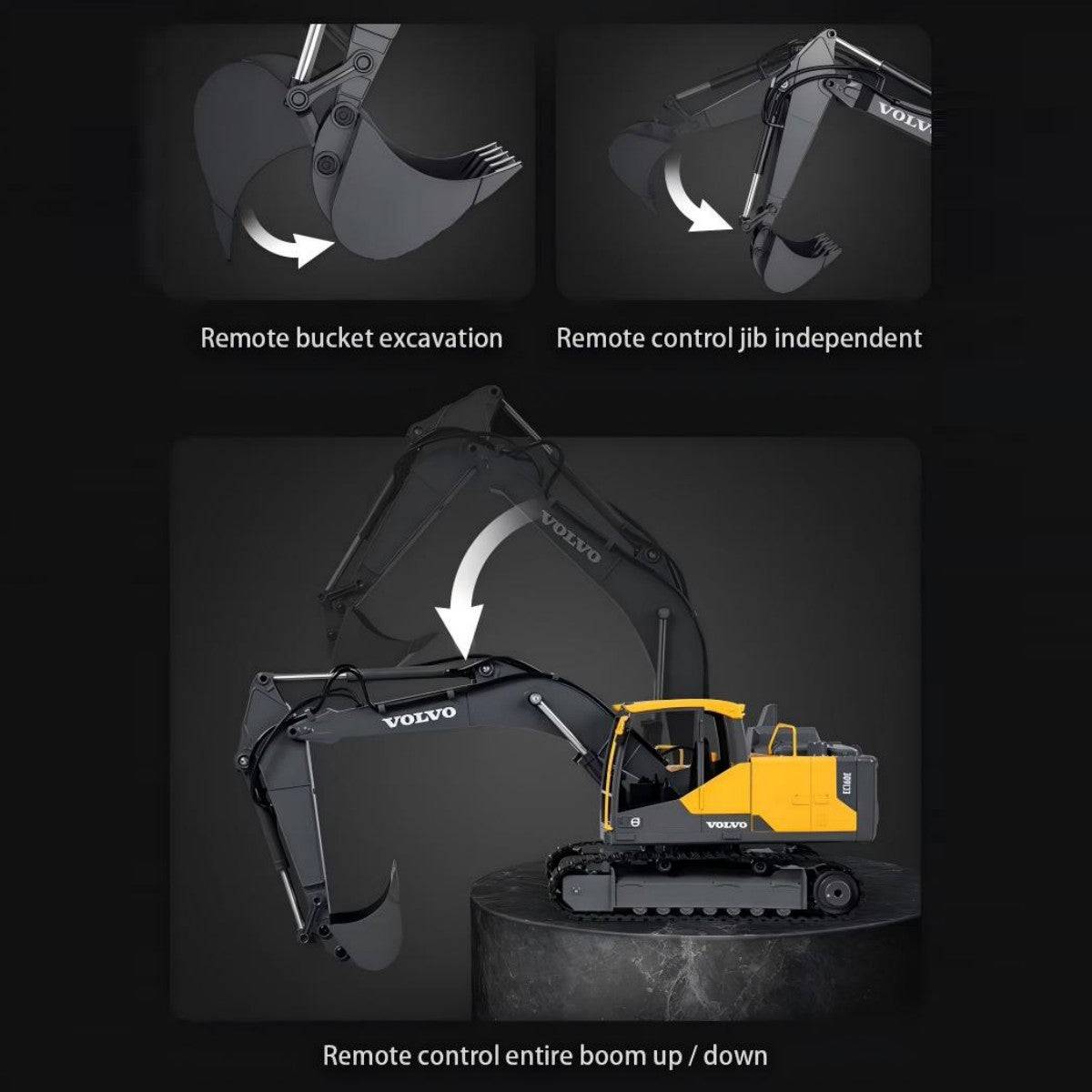 Double E 1:16 Volvo 3 in 1 Remote Control Excavator E598 - HugmieToys