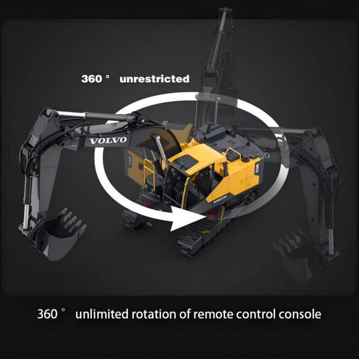 Double E 1:16 Volvo 3 in 1 Remote Control Excavator E598 - HugmieToys