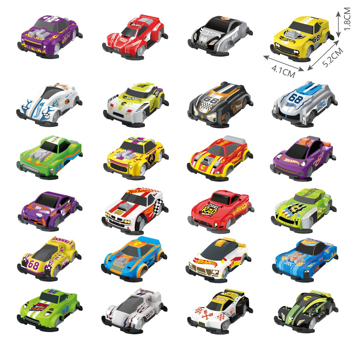 Set of 20 colorful Hot Wheels Mini Pull Back Cars HW-170501 with diverse designs, ideal for kids and collectors. Compact and vibrant toy cars.