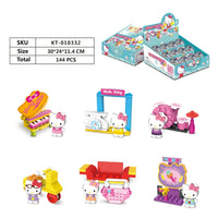 Hello Kitty Music Party Capsule Toys KT-010332 display box with 144 pieces, featuring six collectible toy designs and vibrant packaging.