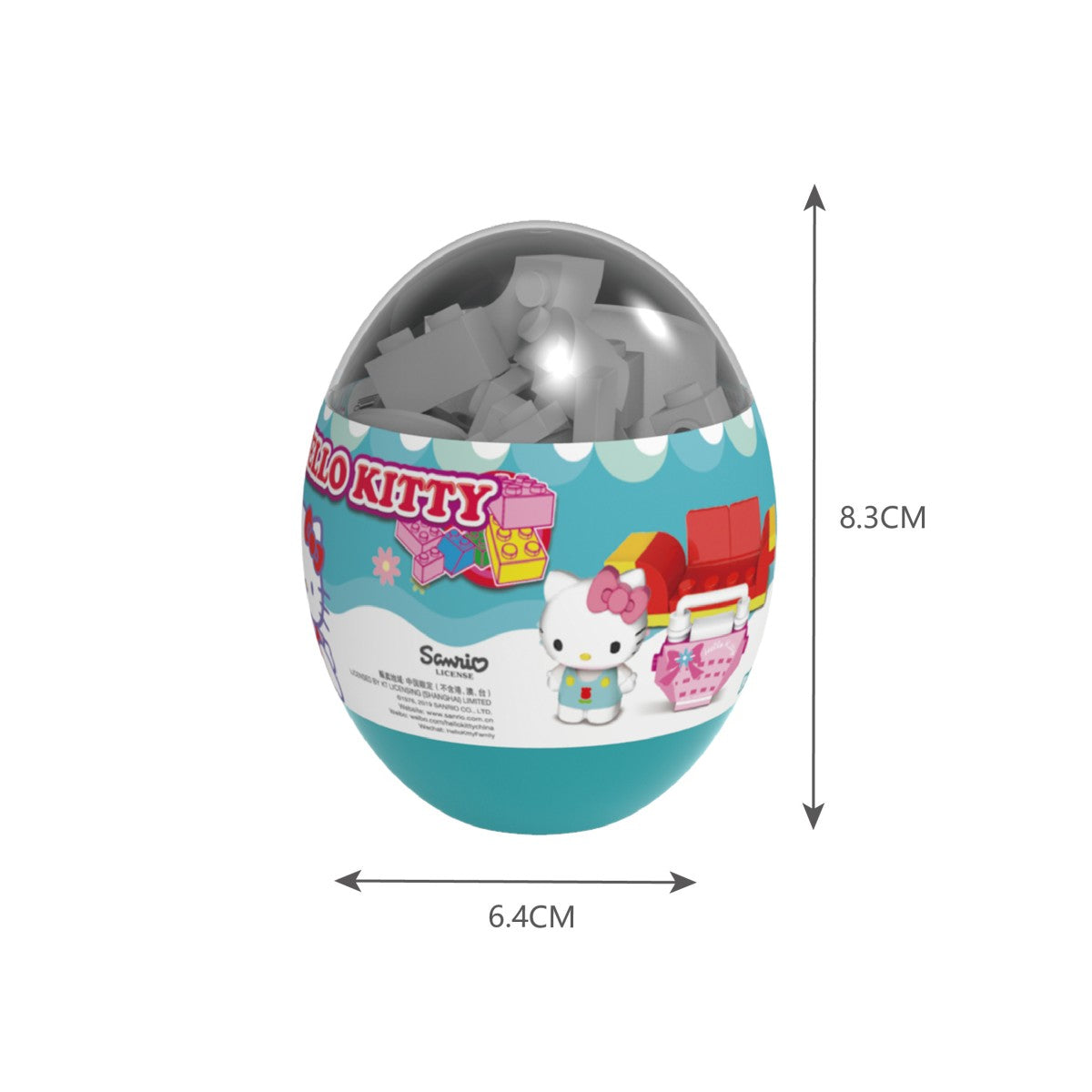 Hello Kitty Music Party Capsule Toy KT-010332 teal blind box showcasing a toy set with a pink sofa design, 8.3 cm height and 6.4 cm width.