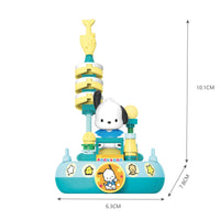 Pochacco-themed Sanrio Family Sail Adventure building block set with vibrant colors, measuring 10.1cm in height. Ideal for creative play.