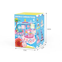 Sanrio Family Sail Adventure blind box packaging featuring colorful characters and dimensions of 7x7x10cm. Perfect for surprise toy collectors.