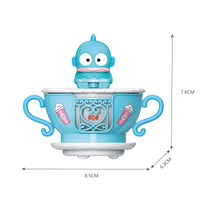 Blue teacup from Sanrio Blind Box Rotation Cup Series KT-010640 with a blue character on top, measuring 8.5x6.3x7.6 cm.