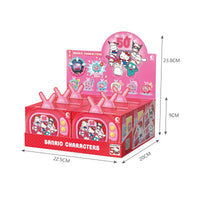 Sanrio Blind Box Hello Kitty 50th Anniversary display box with red TV-themed packaging and dimensions for retail presentation.