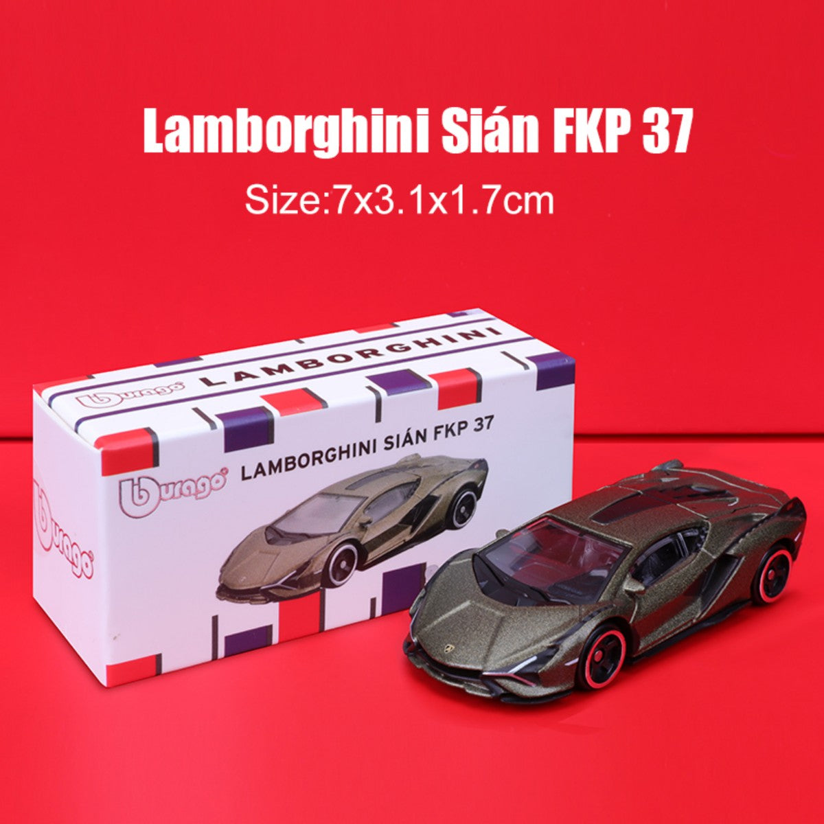 Bburago 1:64 Lamborghini Sián FKP 37 alloy model car in metallic finish with realistic packaging. Ideal for collectors and enthusiasts.