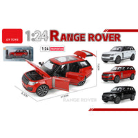 QY Toys 1:24 Alloy Die-Cast Car Model Range Rover in red with opening doors and hood, ideal for toy car collectors and kids' play vehicles.
