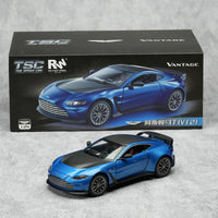 TOPTOY 1:24 Car Model The Speed Car Die-Cast Model of Aston Martin Vantage in metallic blue with black hood, perfect for toy car and truck lovers.