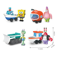 SpongeBob SquarePants Blind Box Transportation Vehicles featuring SpongeBob, Patrick, Squidward, and Mr. Krabs with themed vehicles.