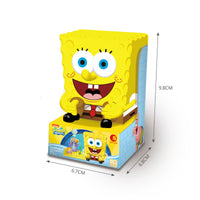 SpongeBob SquarePants Blind Box packaging with SpongeBob figure and dimensions of 6.7cm x 6.8cm x 9.8cm. Perfect for building toy enthusiasts.