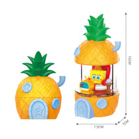 Yellow SpongeBob SquarePants Blind Box Happy Pineapple House toy with detailed pineapple design and SpongeBob figurine inside, measuring 7.5cm x 15cm.