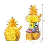 Golden SpongeBob SquarePants Blind Box Happy Pineapple House toy with intricate pineapple design and SpongeBob figurine, measuring 7.5cm x 15cm.