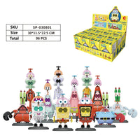 Set of SpongeBob SquarePants Blind Box Spinning Brain Series figures with a display box containing 96 pieces, showcasing vibrant character designs.