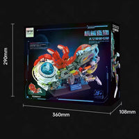 TOPTOY Mechanical Creation Series Building Blocks space crab set box with product dimensions, age rating, and model preview on front and side.