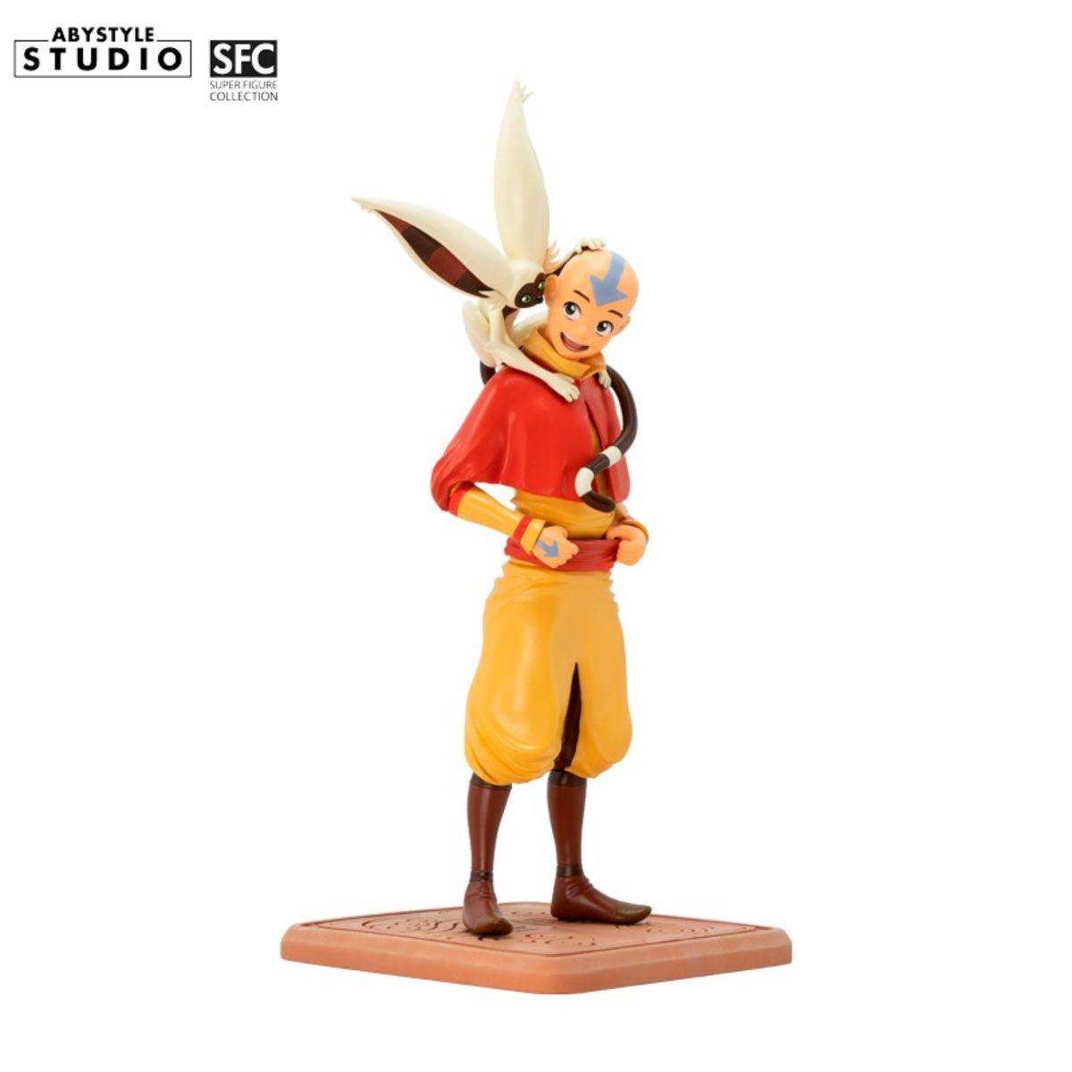 ABYstyle Studio Avatar The Last Airbender Aang SFC Figure featuring Aang with Momo on his shoulder, standing on a detailed base.