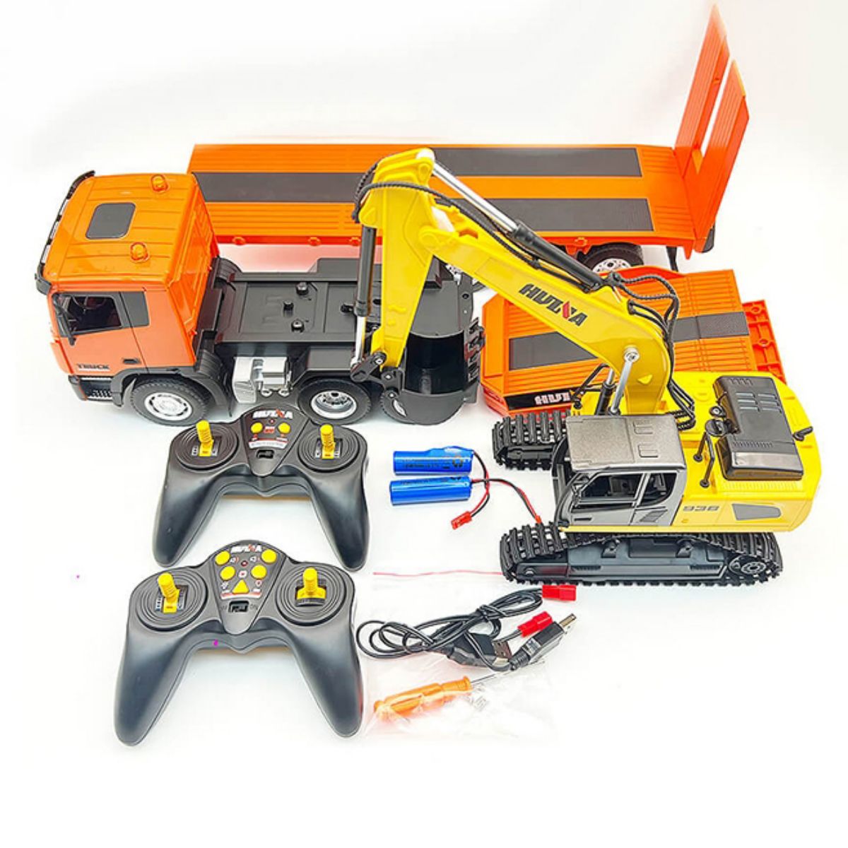 Huina 1319 1:18 Remote Control Flatbed Trailer and Excavator Set-HugmieToys