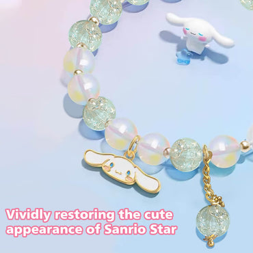 Sanrio Cute Anime Crystal Bracelet with Cinnamoroll charm and sparkling beads. A stylish accessory for anime lovers and Sanrio fans.