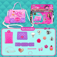 Best Girls Toy DIY Mini Bag Making Kit by HugmieToys. Includes pink and purple bag parts, decorative charms, and accessories for creative crafting.