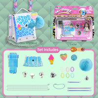 Best Girls Toy DIY Mini Bag Making Kit by HugmieToys, featuring a stylish blue and white patterned mini handbag with accessories for creative crafting.