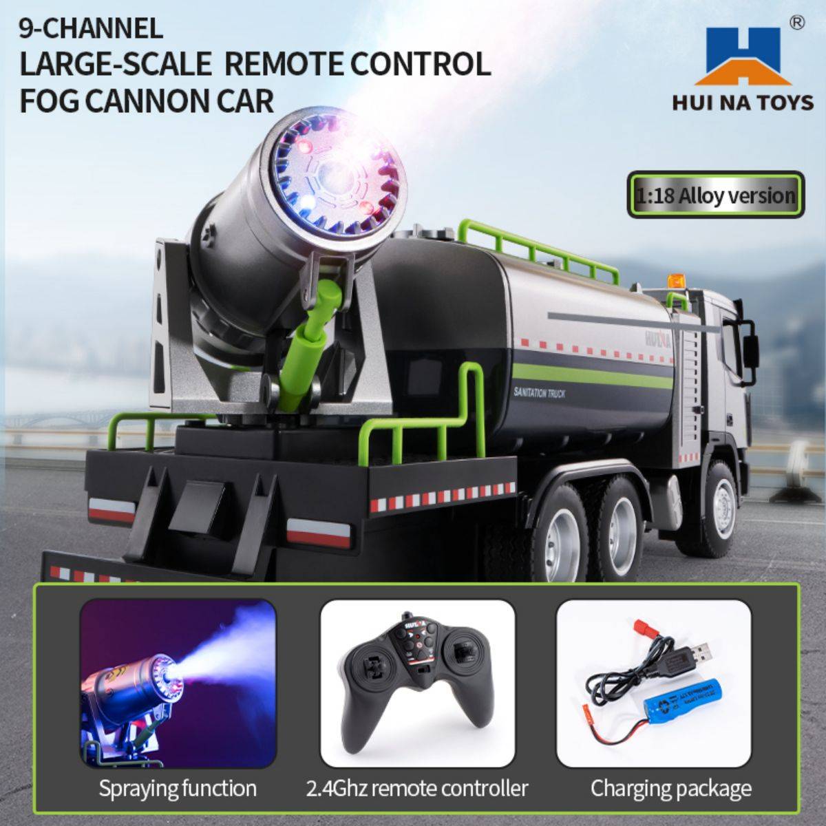 Huina 1316 1:18 Semi-Alloy Remote Control Fog Cannon Truck Toy