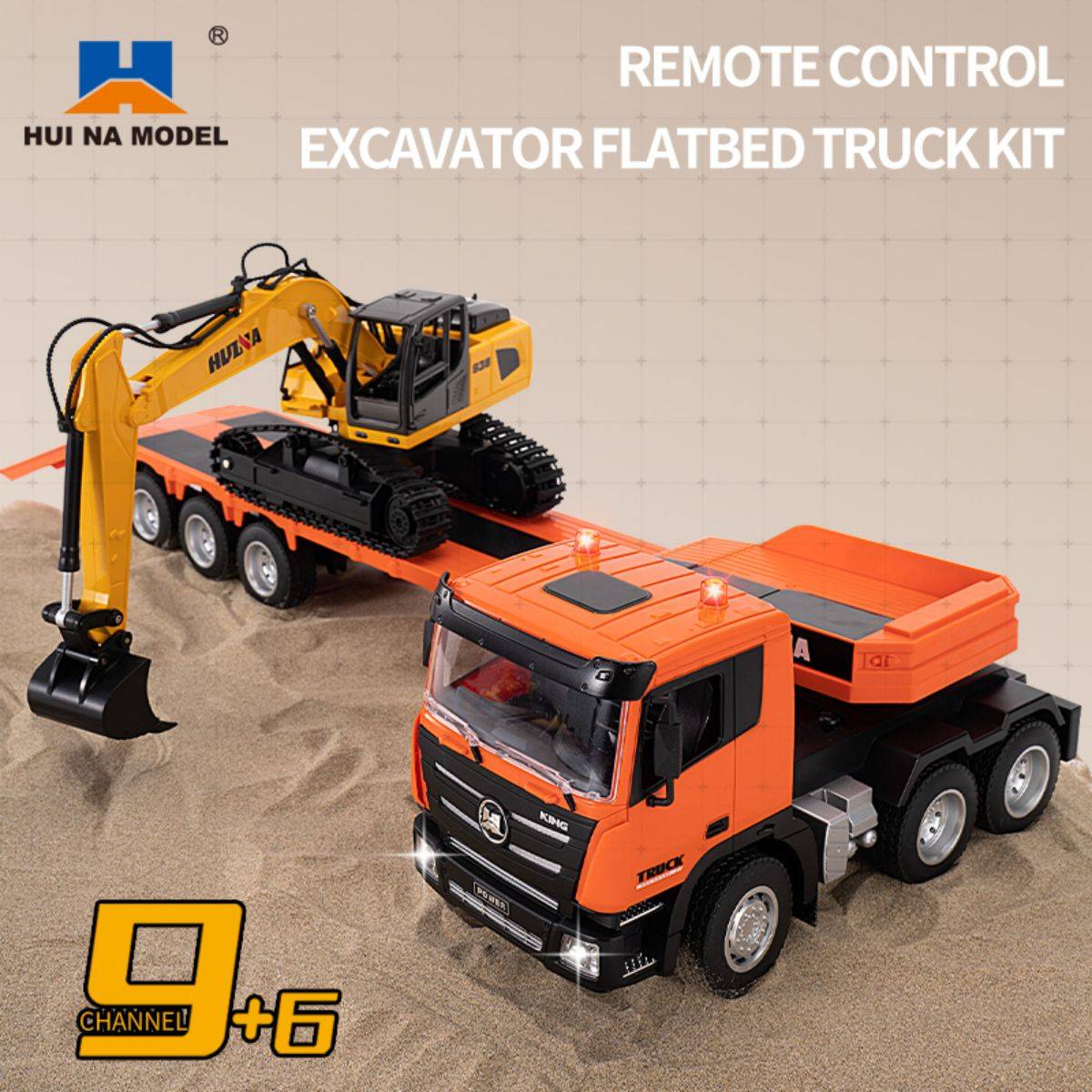 Huina 1319 1:18 Remote Control Flatbed Trailer and Excavator Set-HugmieToys
