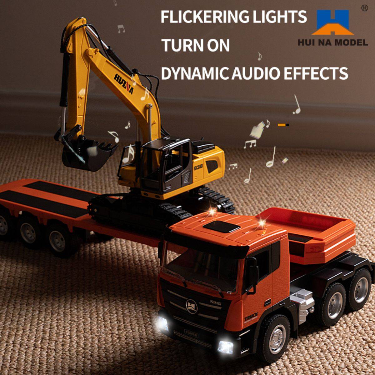 Huina 1319 1:18 Remote Control Flatbed Trailer and Excavator Set-HugmieToys