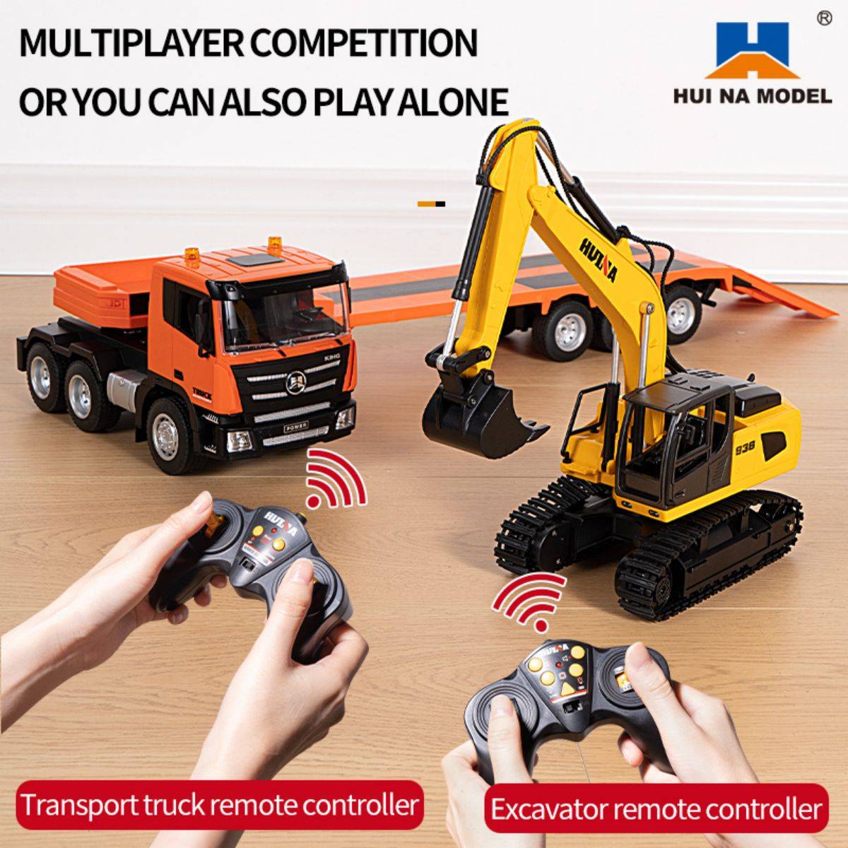 Huina 1319 1:18 Remote Control Flatbed Trailer and Excavator Set-HugmieToys