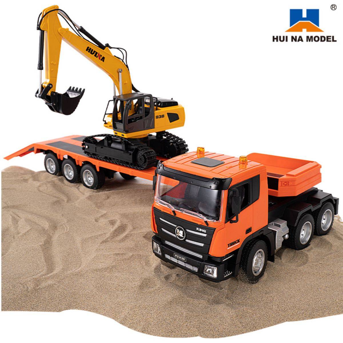 Huina 1319 1:18 Remote Control Flatbed Trailer and Excavator Set-HugmieToys