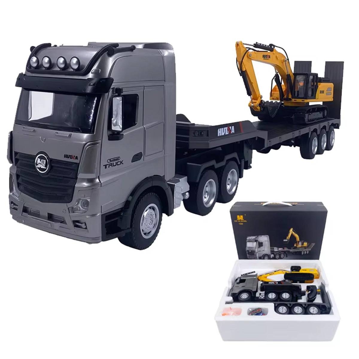 Huina 1522 1:18 Remote Control Flatbed Trailer with Excavator Set - HugmieToys