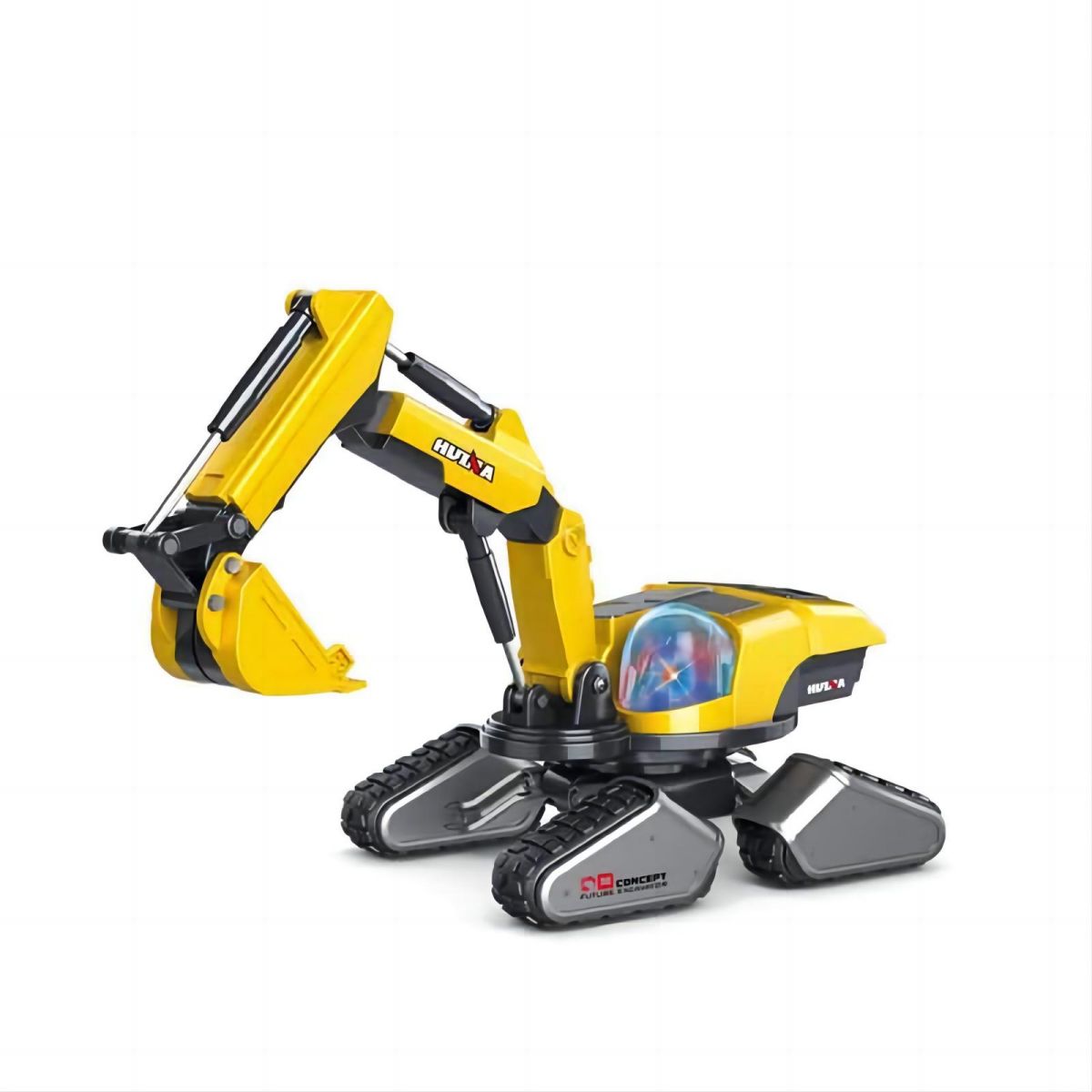 Huina 1703 1:50 I9 Concept Diecast Metal Excavator Model with realistic design, yellow body, and articulated arm, perfect for collectors and enthusiasts.