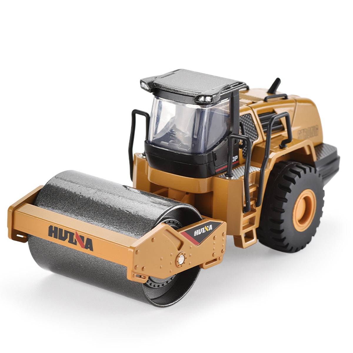 Huina 1715 1:50 Alloy Diecast Road Roller with realistic detailing, durable metal body, and movable rolling drum for collectors and kids.