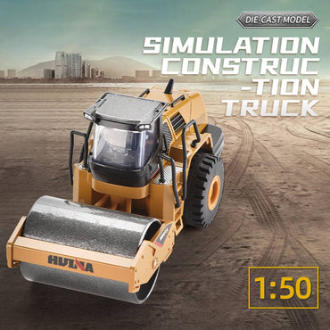 Huina 1715 1:50 Alloy Diecast Road Roller simulation construction truck, featuring a sturdy metal build and lifelike design for play or display.