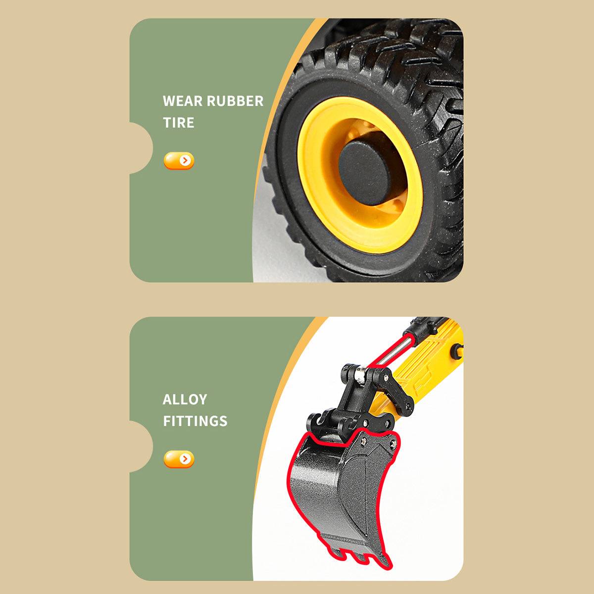 Huina 1725 1:50 Semi-Alloy Wheel Three-Section Arm Excavator Static Model