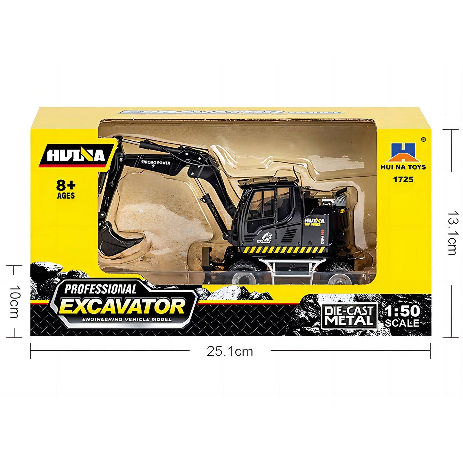 Huina 1725 1:50 Semi-Alloy Wheel Three-Section Arm Excavator Static Model