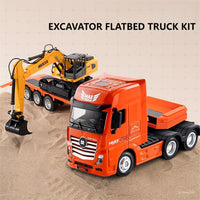 Huina 1729 1:50 Alloy Diecast Flatbed Truck with Excavator - HugmieToys