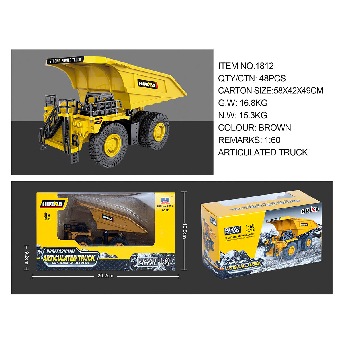 Huina 1812 1:60 Alloy Dump Truck Static Model