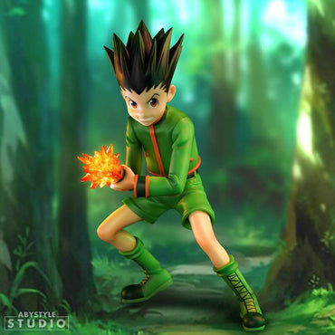 Hunter x Hunter Gon SFC Figure by ABYstyle Studio posed in a forest background. 15cm PVC figure showcasing Gon’s Jajanken attack in dynamic detail.