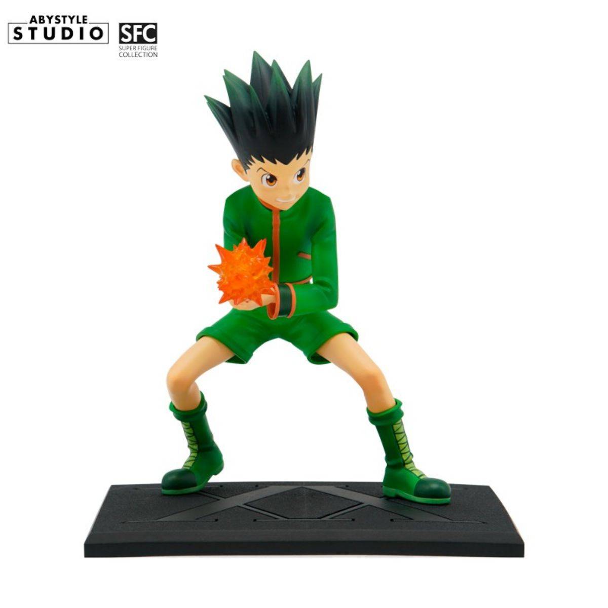 ABYstyle Studio Hunter x Hunter Gon SFC Figure 15cm featuring Gon in a battle stance with his Jajanken attack. Detailed PVC action figure on a black base.