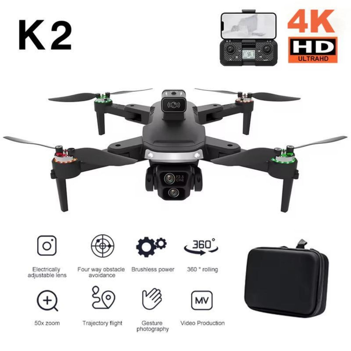 WBRC K2 Folding Aerial Photography Drone with Camera 4K - HugmieToys