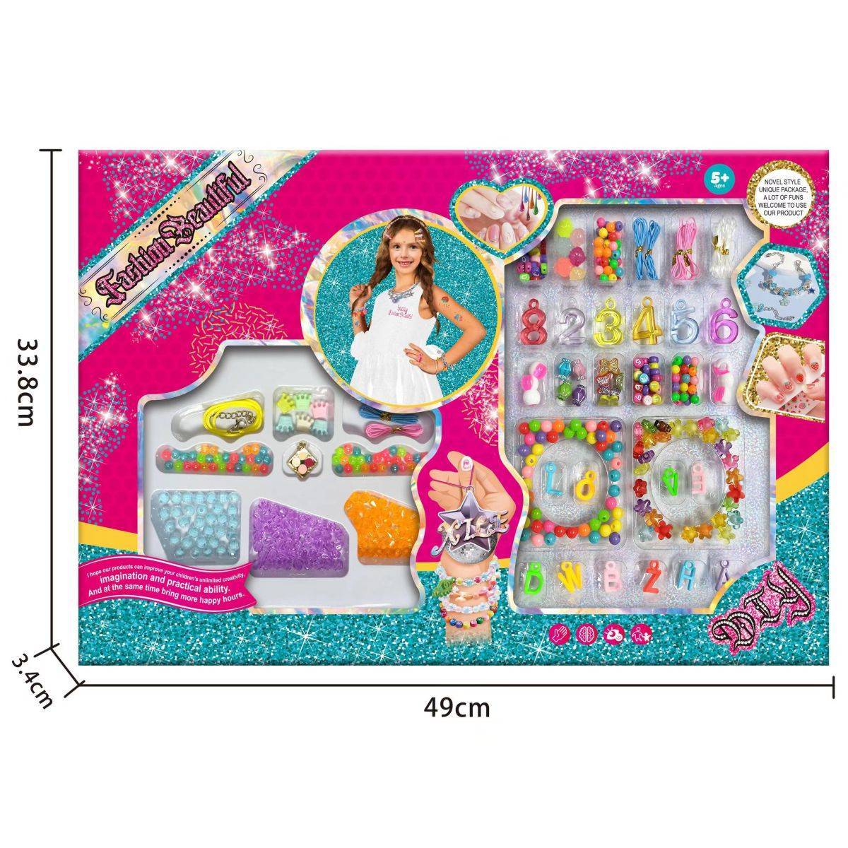 Kids Jewelry Making Kits Gift Set for Girls by HugmieToys. Includes colorful beads, charms, and accessories for DIY bracelet and necklace crafting.