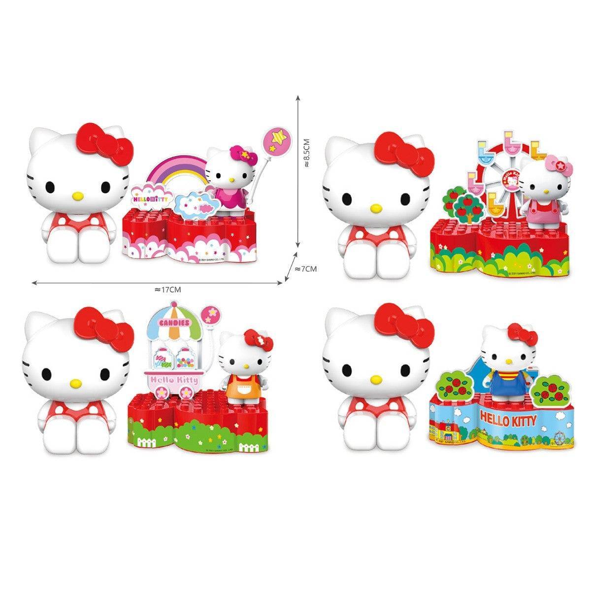 Hello Kitty Small Amusement Park Blind Box set featuring multiple collectible building toys with cute amusement park themes.