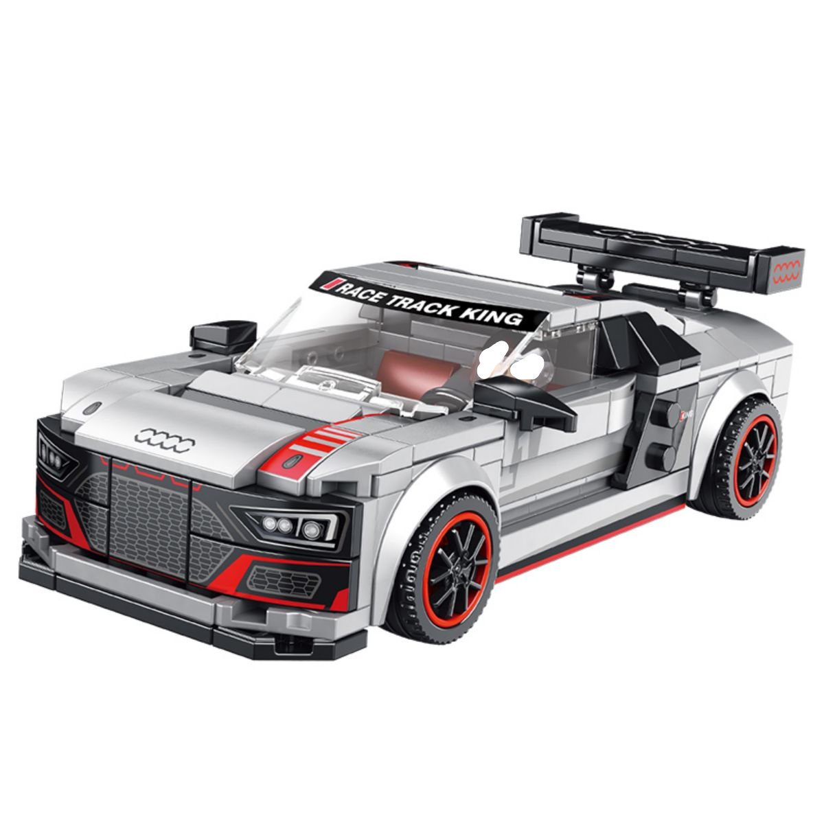 Panlos Brick Silver Racing Car Building Blocks with a bold and modern design. Features a large rear wing and sleek bodywork.