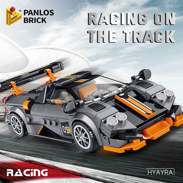 Panlos Brick 666017 Pagani Huayra racing car model on a track, showcasing its high-speed design and realistic details for an immersive building experience.