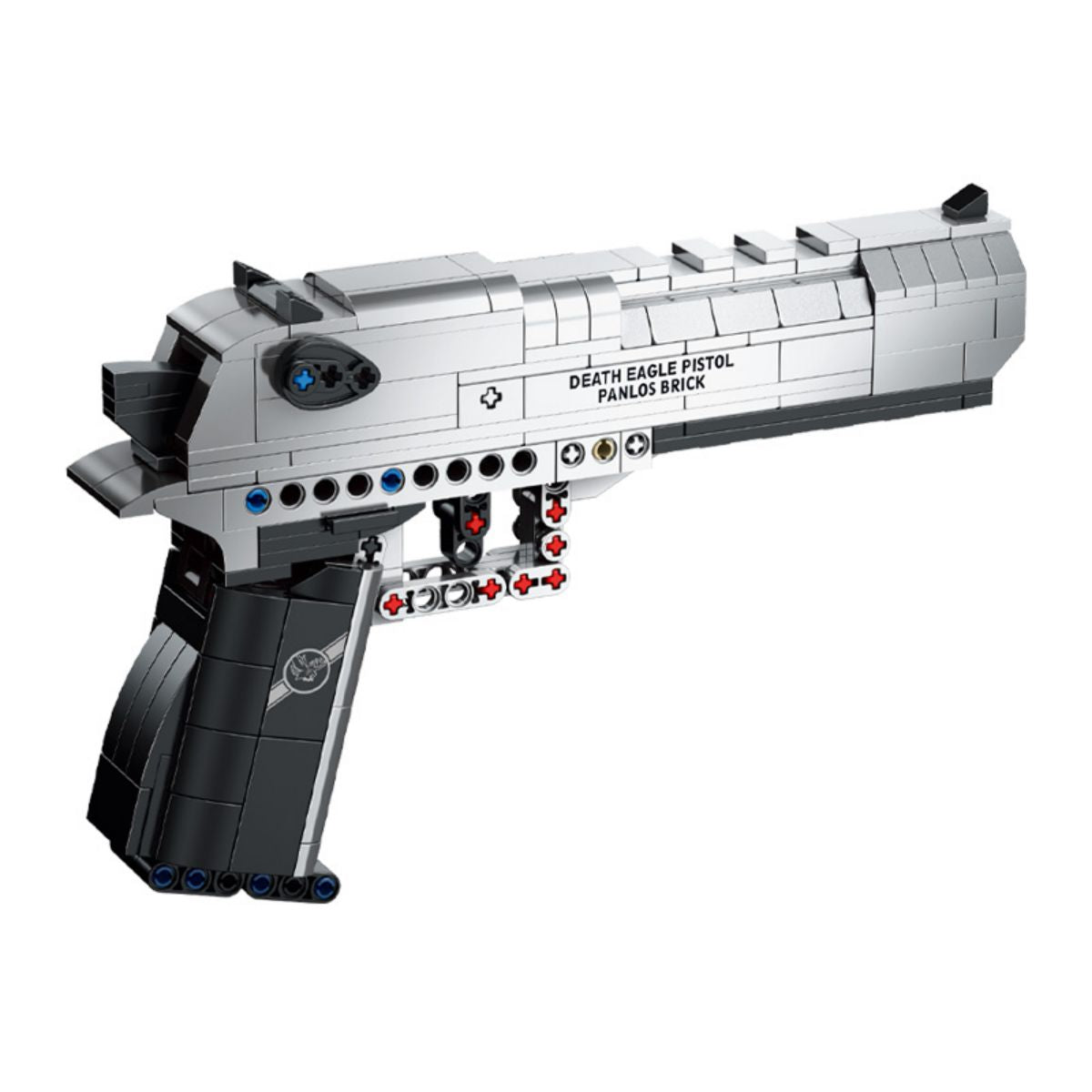 Panlos Brick Model Gun Building Blocks featuring a realistic Desert Eagle pistol design with intricate details and functional trigger mechanism.