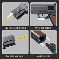 Step-by-step guide on loading and firing the Panlos Brick M1911 Automatic Pistol, showcasing its realistic functionality.