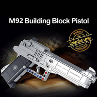 Panlos Brick M92 Building Block Pistol from the collection series, featuring a silver and black design with realistic details.