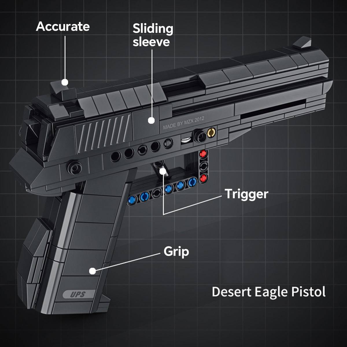 Detailed structural description of the Panlos Brick Desert Eagle Pistol, highlighting trigger, grip, and sliding sleeve.