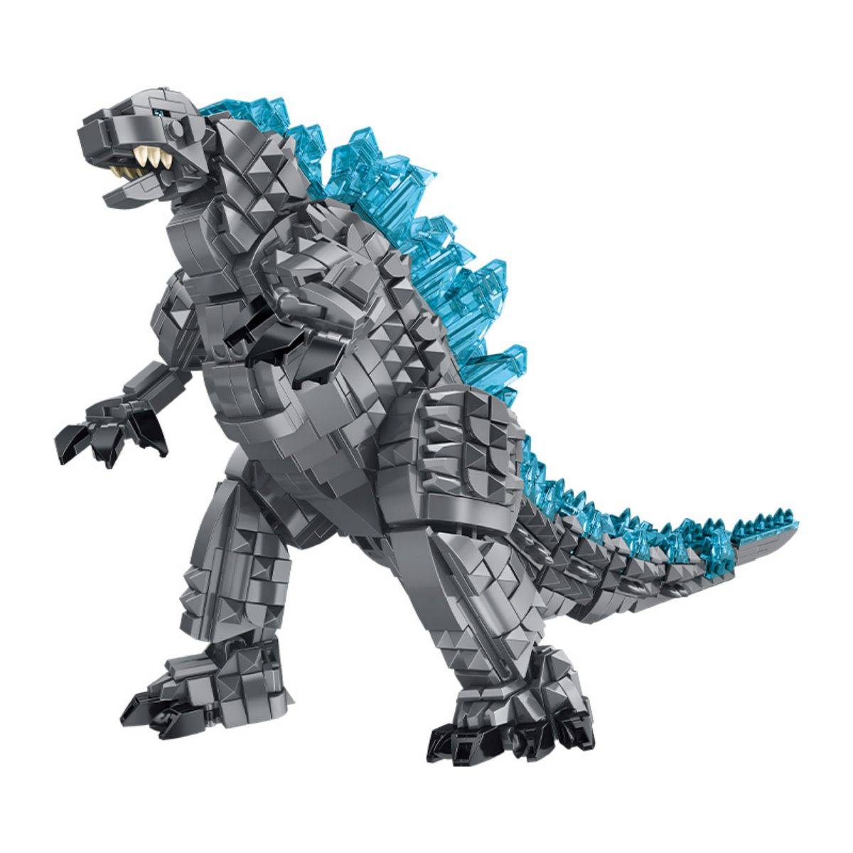 Panlos Brick 687004 Medium Godzilla building blocks set with 1134 pieces, featuring a detailed grey and blue Godzilla figure with articulated limbs.