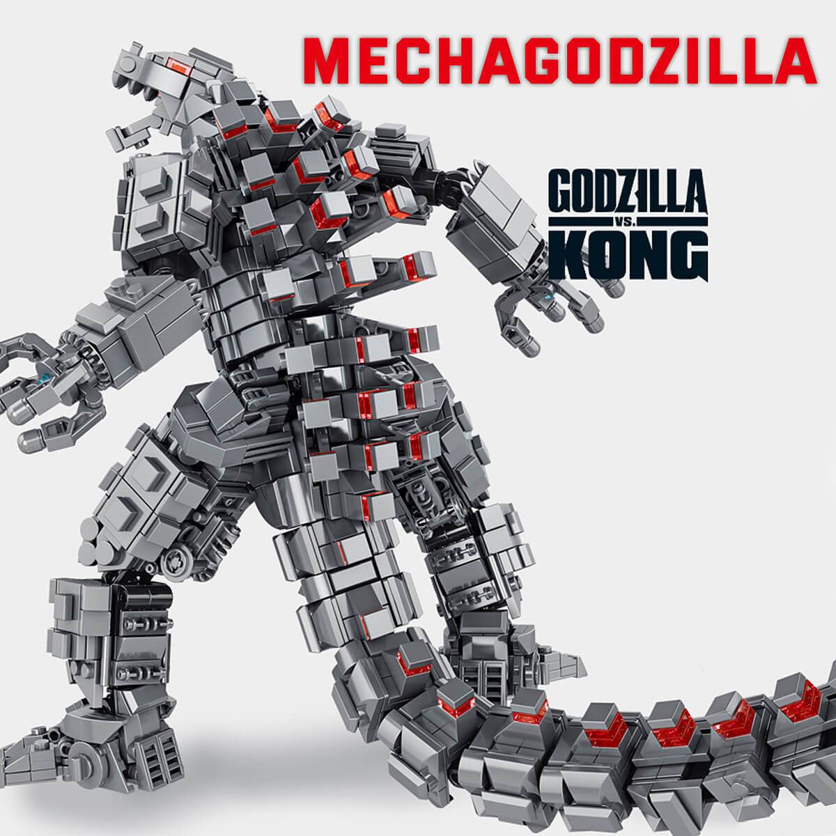 Rear view of Panlos 687006 Mechanical Godzilla building blocks set, highlighting intricate tail details and mechanical aesthetics.